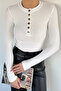 Cream Women's Blouse with Gold Snap Buttons and Self-Line Pattern - 3