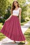 Women's Pink Multi-Colored Crispy Floral Patterned Long Skirt with Elastic Waist
