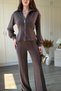 Zippered Waist Detail Tensel Fabric Brown Wide Leg Suit - 9