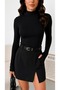 Women's Black Half Fisherman Long Sleeve Blouse - 2