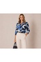 Women's Navy Blue Viscose Patterned Long Sleeve Buttoned Colored Shirt