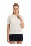 Women's Polo Neck Openwork Zigzag Patterned Short Sleeve Knitwear Blouse - 3