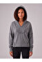 Women's Gray V-Neck Hooded Sweatshirt with Stitching Detail and Piece-Dye Washed Effect, 100% Cotton