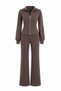 Zippered Waist Detail Tensel Fabric Brown Wide Leg Suit - 3
