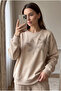 Beige leaf pattern beaded 100% cotton sweatshirt
