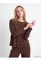 Vizyon New Season Brown Crew Neck Polka Dot Women's Pajama Set - 2