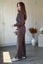 Zippered Waist Detail Tensel Fabric Brown Wide Leg Suit - 7
