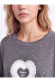 Özmarka New Season Gray Crew Neck Printed Women's Pajama Set - 3