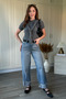Gray Knitwear Blouse with Shoulder Detail and Scarf, Short Sleeves - 7