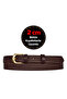 100% Genuine Leather, 2 cm Dark Brown Knitted Patterned Women's Belt with Gold Color Buckle; Dress, Trouser Belt