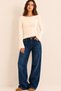 Women's Beige Boat Neck Wide Sleeve Fitted Stretchy Blouse (91982) - 5