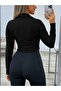 Women's Long Sleeve Collared Jacket with Ornamental Pocket Detail and Zipper Closure, Short Imported Crepe Jacket - 5