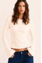 Women's Beige Boat Neck Wide Sleeve Fitted Stretchy Blouse (91982) - 2