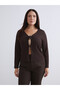 Two Mt Shop Quality Lcw Everyday Brown Raschel Plain V-Neck Long Sleeve Women's Blouse - 2