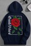 Unisex 3 Thread Cotton Navy Blue Goodvibesrose Print Loose Fit Sweatshirt Hoodie