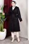 Double-Breasted Collar Belted Buttoned Front Cashmere Coat 110cm - Black - 4