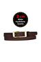100% Genuine Leather, 2 cm Dark Brown Knitted Patterned Women's Belt with Gold Color Buckle; Dress, Trouser Belt