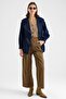 Zipper Closure, Elastic Waist and Belt Detail Denim Jacket Dark Blue 8257 - 4