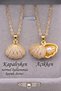 Sea Shell Pearl Detailed Zircon Stone Stainless Steel Necklace Gold/Silver Color Eck75