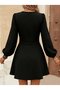 Women's long sleeve double breasted collar chain detailed short janjan crepe dress - 3