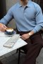 Arco Premium Textured Knitwear Buttoned Polo Collar Long Sleeve Light Blue Men's Sweater