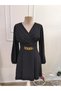 Women's long sleeve double breasted collar chain detailed short janjan crepe dress - 5