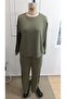 Women's long sleeve crew neck viscose two-piece set with mesh tulle detail: blouse and pants - 5