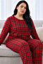 Red Plaid Patterned Thermal Fabric Ultra Soft Soft Large Size Oversized Knitted Pajama Set