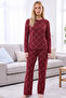 Burgundy Plaid Patterned Thermal Fabric Ultra Soft Knitted Pajama Set - 2