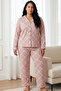 Pink Plaid Patterned Thermal Fabric Ultra Soft Soft Plus Size Oversized Buttoned Knitted Pajama Set - 2