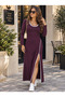 Timeless Elegance Women's Stripe Detailed Long Sleeve Slit Women's Crepe Maxi Dress