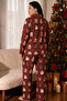 Burgundy New Year's Themed Patterned Thermal Fabric Ultra Soft Plus Size Oversized Buttoned Knitted Pajama Set - 3