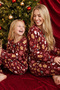Burgundy New Year Themed Patterned Thermal Fabric Ultra Soft Knitted Pajama Set