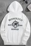 Unisex 3 Thread Cotton White Honolulu Print Loose Fit Sweatshirt Hoodie