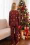 Burgundy New Year Themed Patterned Thermal Fabric Ultra Soft Knitted Pajama Set - 5