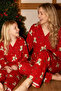 Red Christmas Themed Patterned Thermal Fabric Ultra Soft Buttoned Knitted Pajama Set