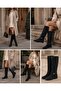 Black Suede Flat Sole Buckle Boots - 3