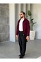 Suede Textured Zippered Jacket S - Bordo - 4