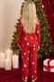 Red Christmas Themed Patterned Thermal Fabric Ultra Soft Buttoned Knitted Pajama Set - 5