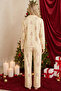 Light Yellow Christmas Themed Patterned Thermal Fabric Ultra Soft Soft Buttoned Knitted Pajama Set - 3
