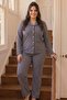 Navy Blue Plaid Patterned Thermal Fabric Ultra Soft Soft Plus Size Oversized Buttoned Knitted Pajama Set - 2