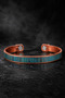 Real Turquoise Snake Skin Detailed Double Magnet Pure Copper Men's Bracelet Adjustable Clasp - 3