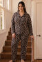 Leopard Patterned Thermal Fabric Ultra Soft Plus Size Oversized Buttoned Knitted Pajama Set - 2