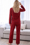 Red Plaid Patterned Thermal Fabric Ultra Soft Soft Buttoned Knitted Pajamas Set - 3