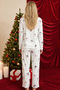 White Christmas Themed Patterned Thermal Fabric Ultra Soft Buttoned Knitted Pajama Set - 3