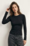 95% Cotton 5% Lycra Body-Fitting Magic Fit Women's Slim Fit Stretch Long Sleeve T-Shirt Compact Combed Single Jersey Slim Fit Flexible Basic Black T-Shirt Elastane Blouse - 8