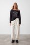 Women's Black Boat Neck Printed Modal Sweatshirt Alc-X15731