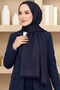 Women's Navy Blue Patterned Jacquard Cotton Shawl