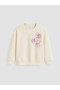 Özmarka New Season Ecru Floral Printed Girls' Sweatshirt