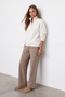 Women's White Stand Collar Zippered 3 Thread Ribbed Oversize Sweatshirt Alc-X15729 - 3